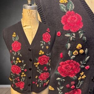 Vintage Floral hand Embroidered Women's Sweater Vest
